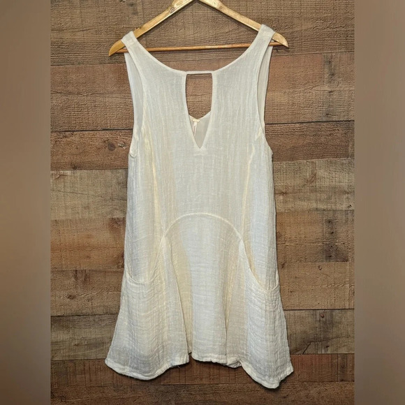 🌻 FREE PEOPLE Smooth Sailing Linen Dress Women’s size Small A-line Gauzy Beach - Picture 1 of 10